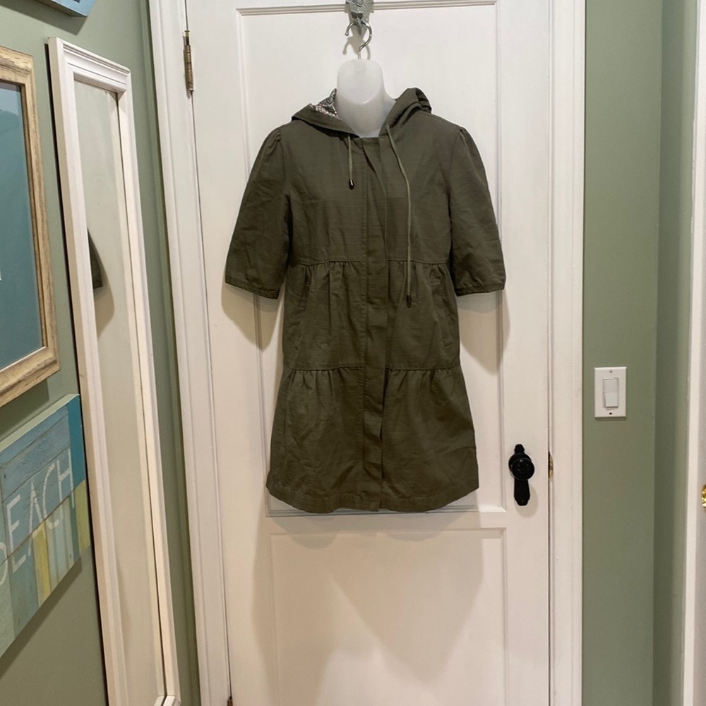 Tulle army green hooded ruffle tiered jacket medium